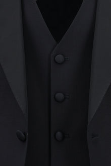 Koyu Lacivert Slim Fit Dar Kesim Sivri Yaka Yelekli Yünlü Smokin & Damatlık