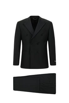 Siyah 6 Drop Regular Fit Standart Kesim Sivri Yaka Yünlü Kruvaze Smokin & Damatlık