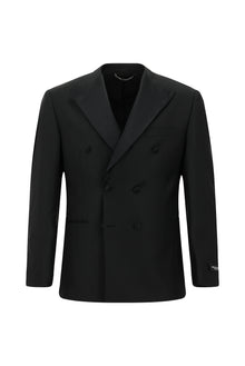 Siyah Regular Fit Sivri Yaka Yünlü Kruvaze Smokin & Damatlık