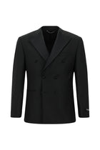 Siyah 6 Drop Regular Fit Standart Kesim Sivri Yaka Yünlü Kruvaze Smokin & Damatlık