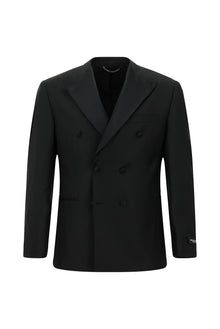Siyah 6 Drop Regular Fit Standart Kesim Sivri Yaka Yünlü Kruvaze Smokin & Damatlık