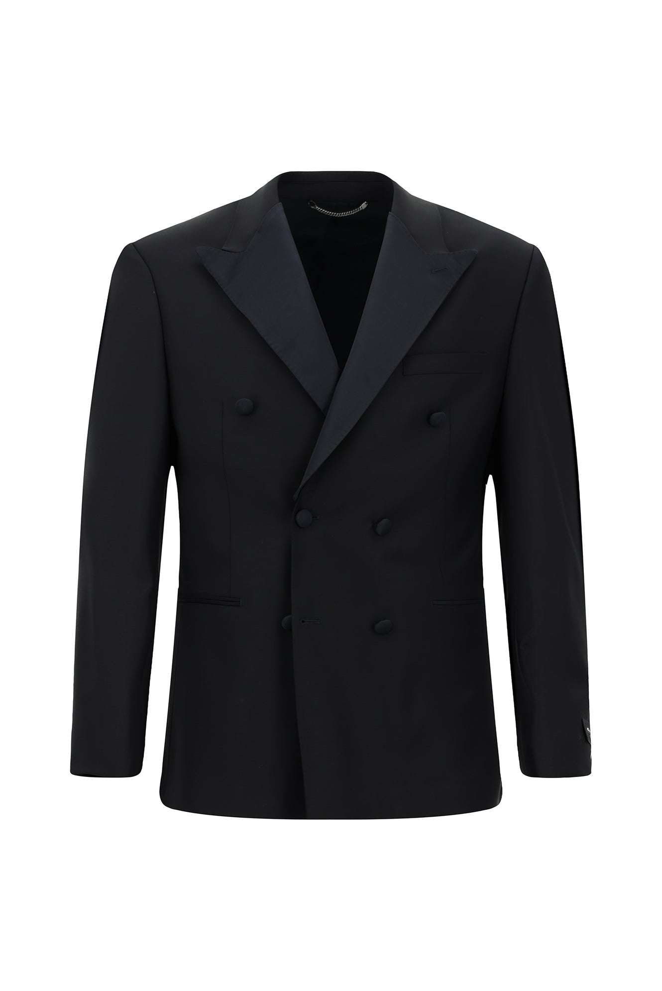 Koyu Lacivert Regular Fit Sivri Yaka Yünlü Kruvaze Smokin & Damatlık