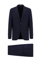 Koyu Lacivert Relaxed Fit Rahat Kesim İtalyan Klasik Desenli Yün Takım Elbise