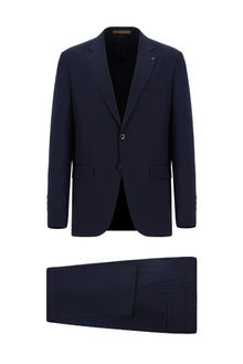 Koyu Lacivert Relaxed Fit Rahat Kesim İtalyan Klasik Desenli Yün Takım Elbise