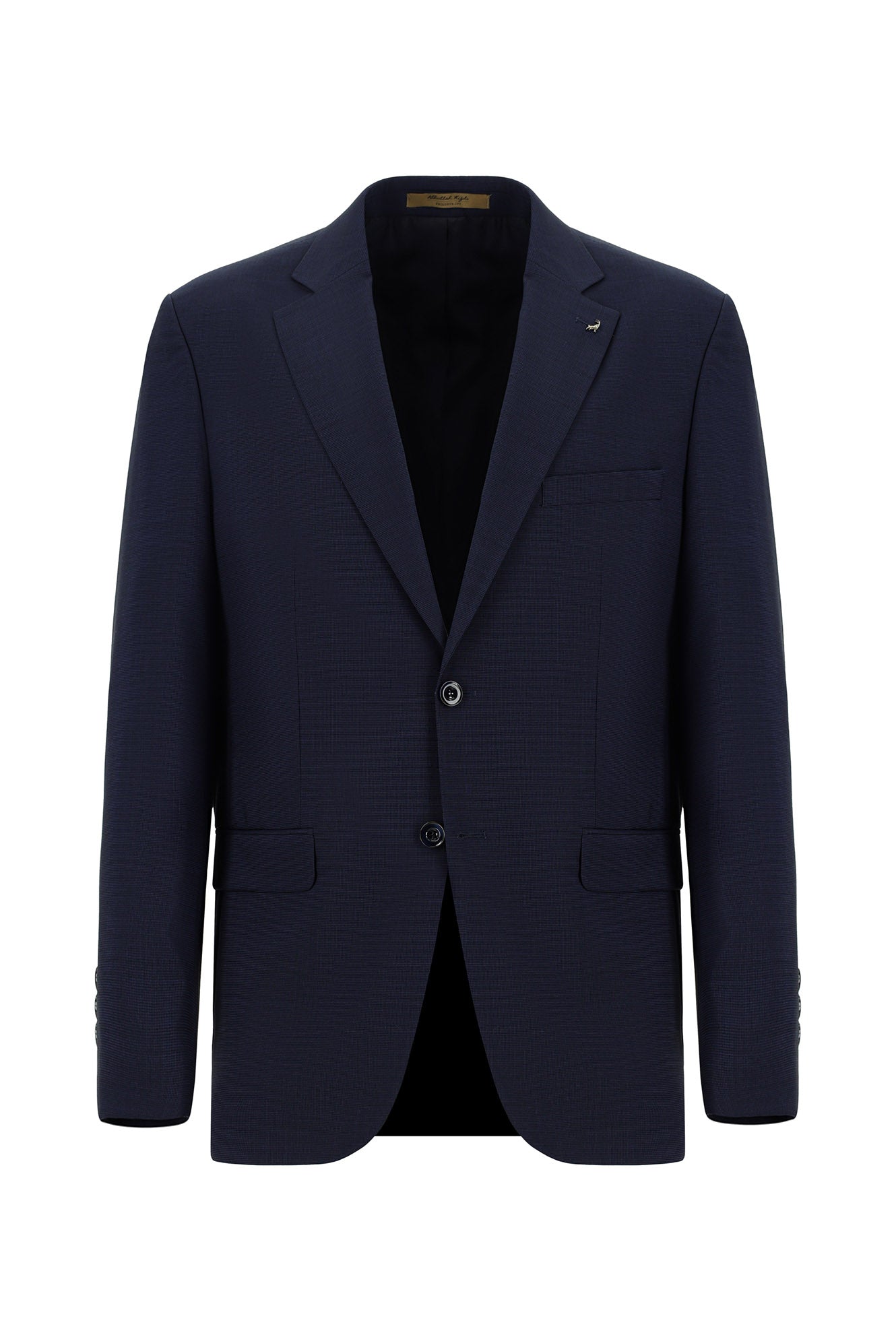 Koyu Lacivert Relaxed Fit Rahat Kesim İtalyan Klasik Desenli Yün Takım Elbise