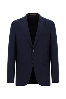 Koyu Lacivert Relaxed Fit Rahat Kesim İtalyan Klasik Desenli Yün Takım Elbise