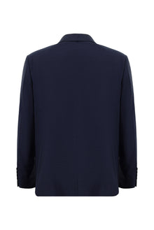 Koyu Lacivert Relaxed Fit Rahat Kesim İtalyan Klasik Desenli Yün Takım Elbise