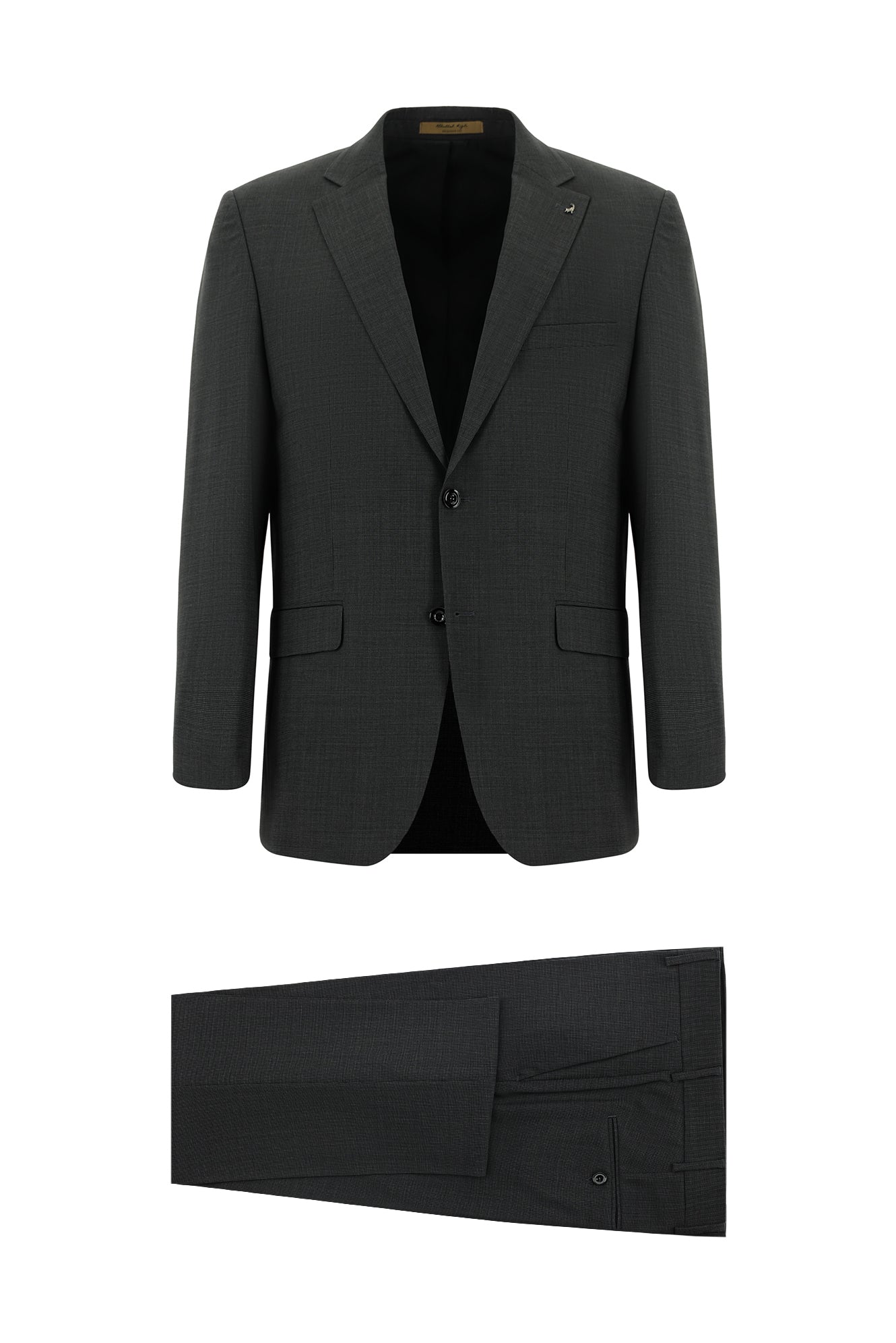 Koyu Antrasit Relaxed Fit Rahat Kesim İtalyan Klasik Desenli Yün Takım Elbise