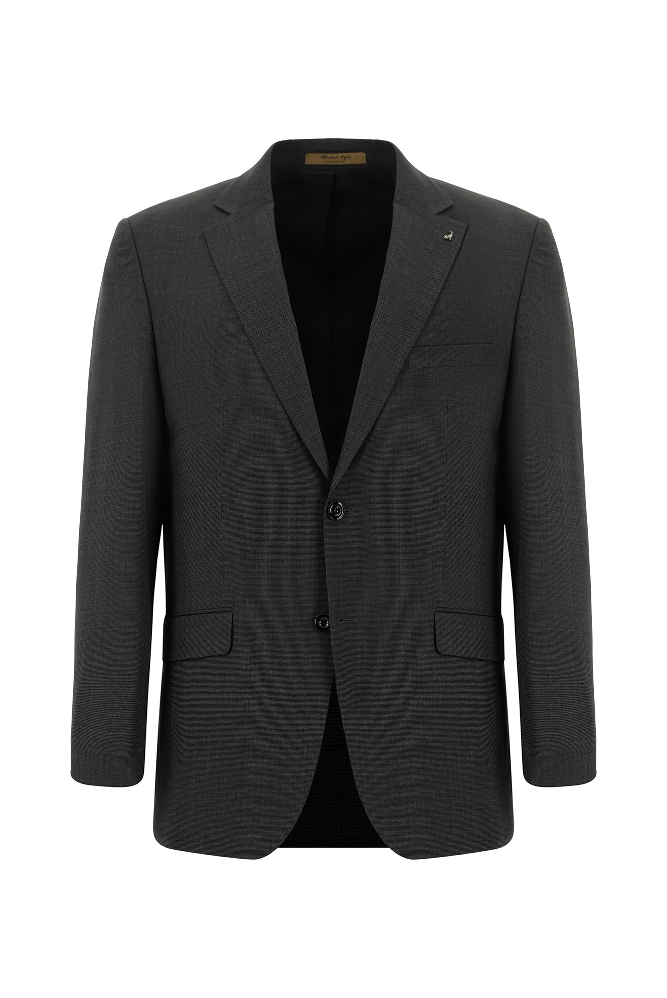 Koyu Antrasit Relaxed Fit Rahat Kesim İtalyan Klasik Desenli Yün Takım Elbise