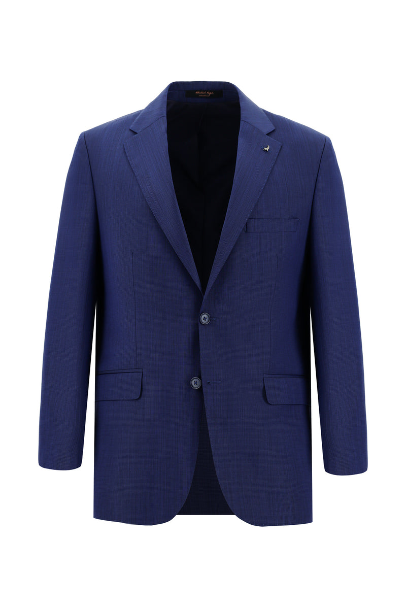 Koyu Mavi  Relaxed Fit Rahat Kesim Klasik Desenli Yün Takım Elbise