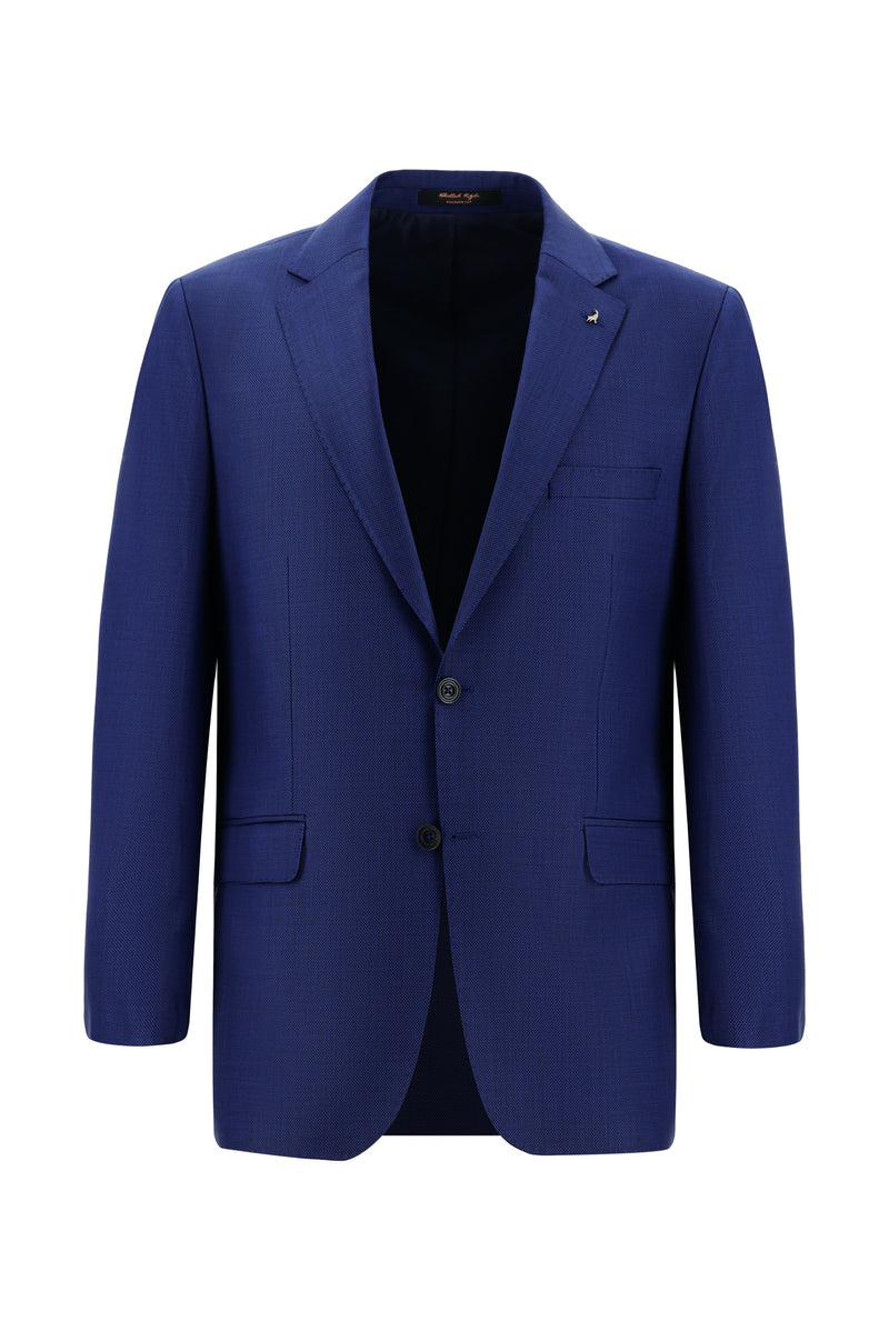 Koyu Mavi  Relaxed Fit Rahat Kesim Klasik Desenli Yün Takım Elbise