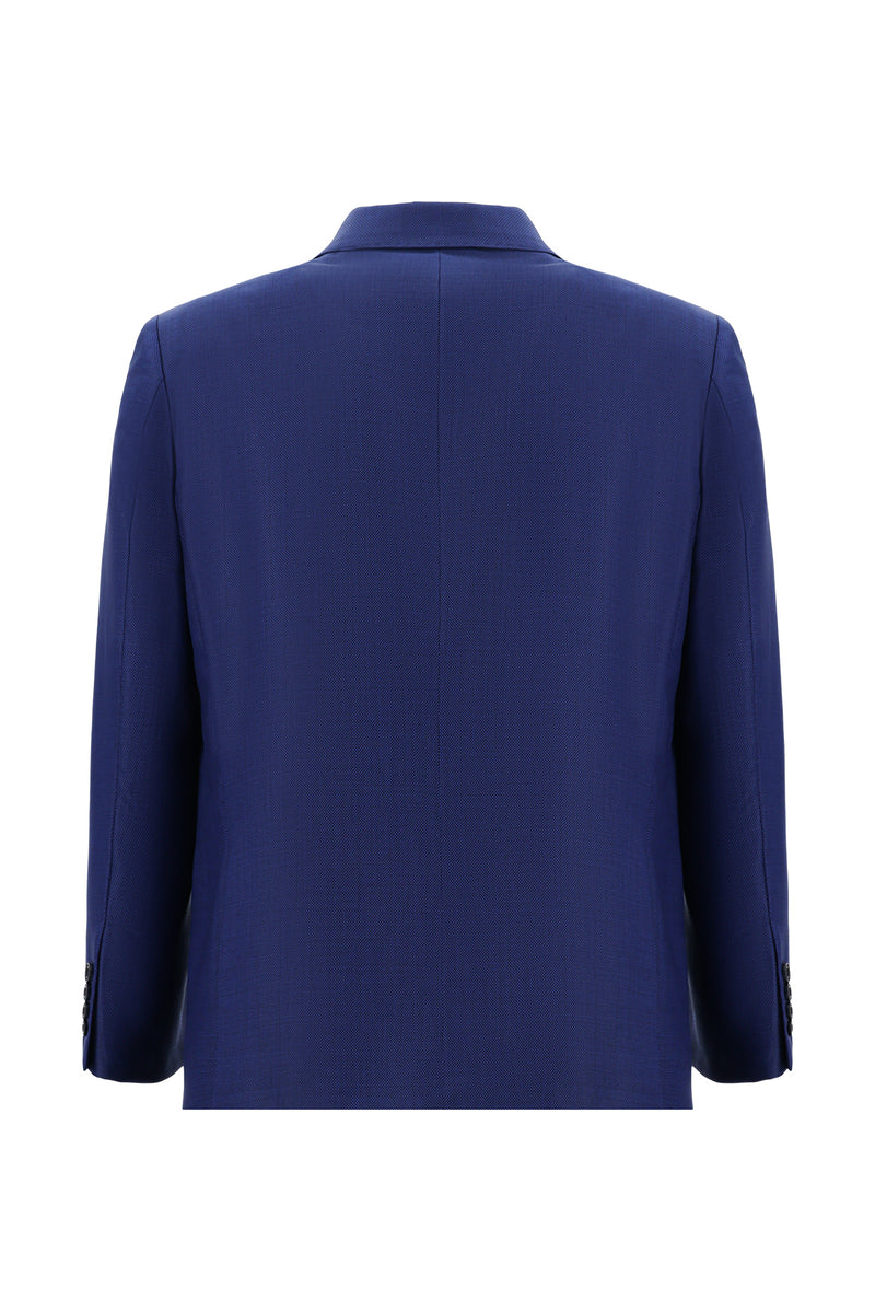 Koyu Mavi  Relaxed Fit Rahat Kesim Klasik Desenli Yün Takım Elbise