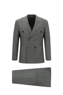 Orta Füme 7 Drop Slim Fit Dar Kesim Desenli Yünlü Kruvaze Tak?m Elbise-Abdullah Ki??l?