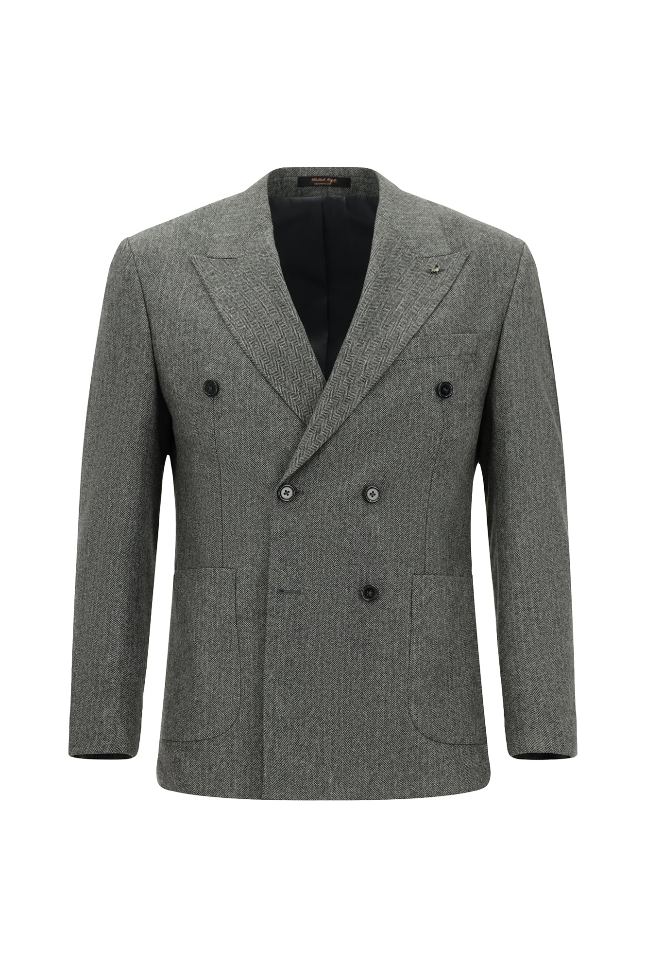 Orta Füme 7 Drop Slim Fit Dar Kesim Desenli Yünlü Kruvaze Tak?m Elbise-Abdullah Ki??l?