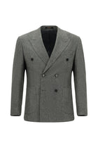Orta Füme 7 Drop Slim Fit Dar Kesim Desenli Yünlü Kruvaze Tak?m Elbise-Abdullah Ki??l?