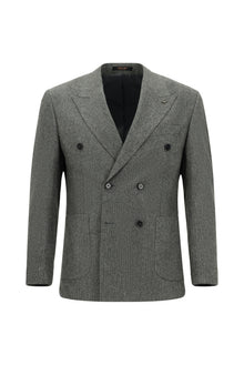 Orta Füme 7 Drop Slim Fit Dar Kesim Desenli Yünlü Kruvaze Tak?m Elbise-Abdullah Ki??l?