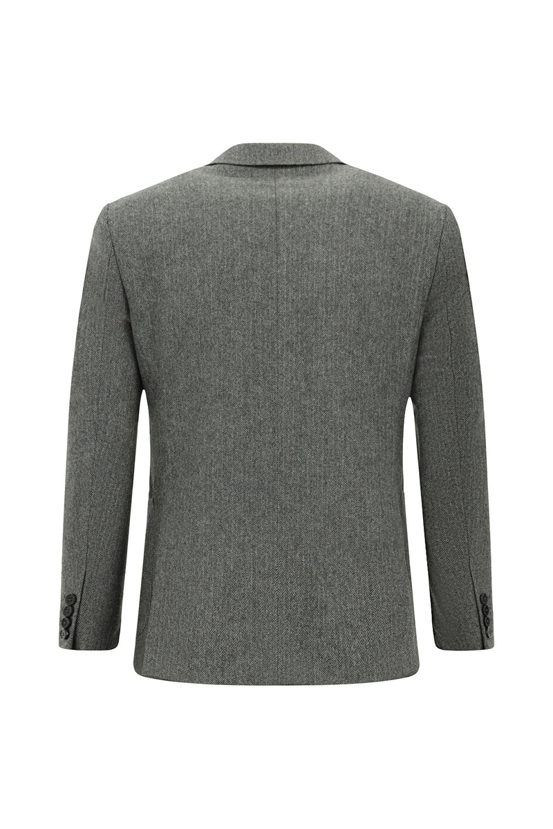 Orta Füme 7 Drop Slim Fit Dar Kesim Desenli Yünlü Kruvaze Tak?m Elbise-Abdullah Ki??l?