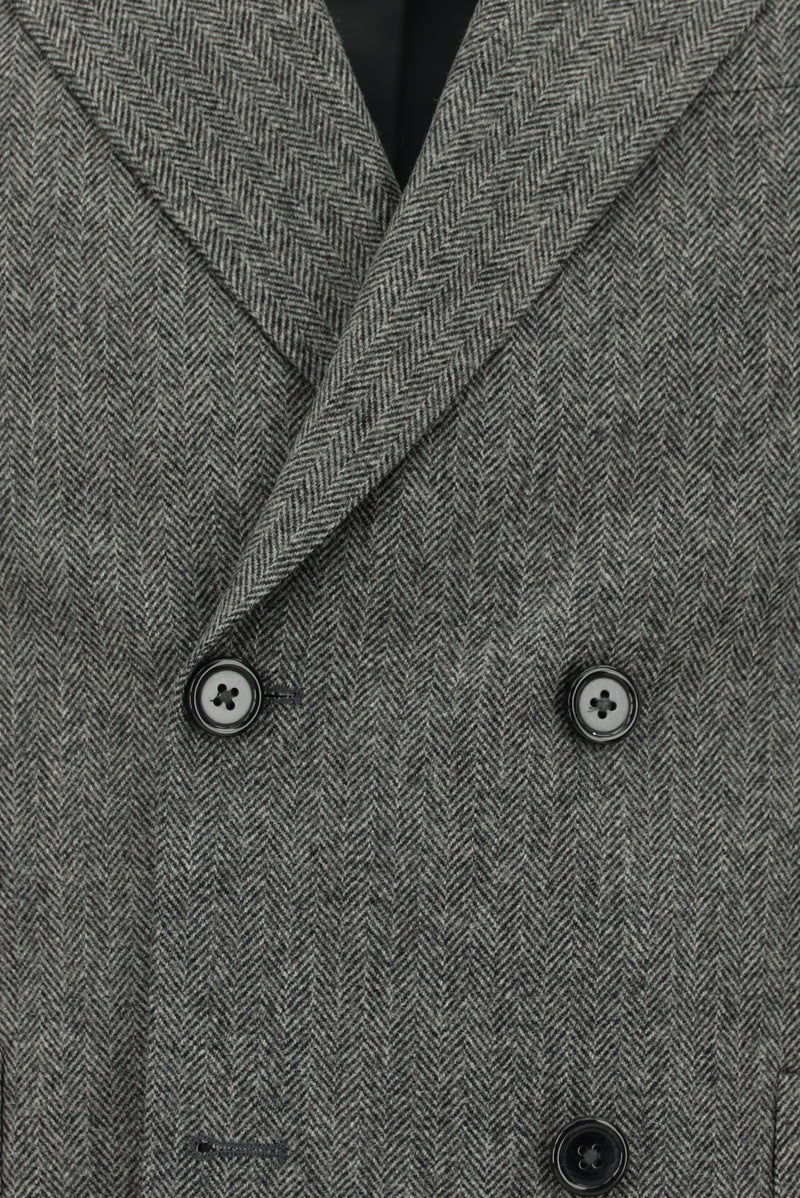 Orta Füme 7 Drop Slim Fit Dar Kesim Desenli Yünlü Kruvaze Tak?m Elbise-Abdullah Ki??l?