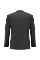 Koyu Füme Slim Fit Dar Kesim Desenli Yünlü Kruvaze Takım Elbise