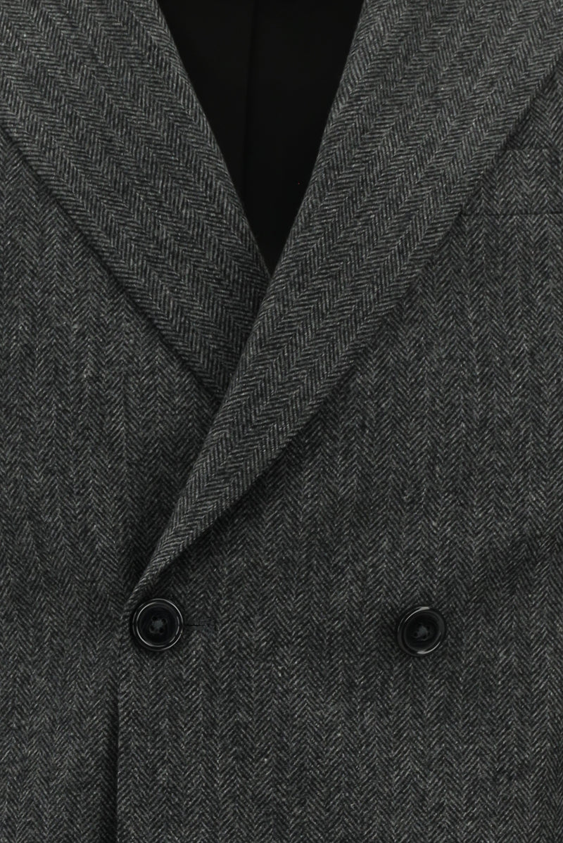 Koyu Füme Slim Fit Dar Kesim Desenli Yünlü Kruvaze Takım Elbise