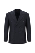 Koyu Lacivert Slim Fit Dar Kesim Desenli Yünlü Kruvaze Takım Elbise