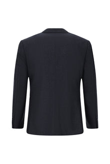 Koyu Lacivert Slim Fit Dar Kesim Desenli Yünlü Kruvaze Takım Elbise