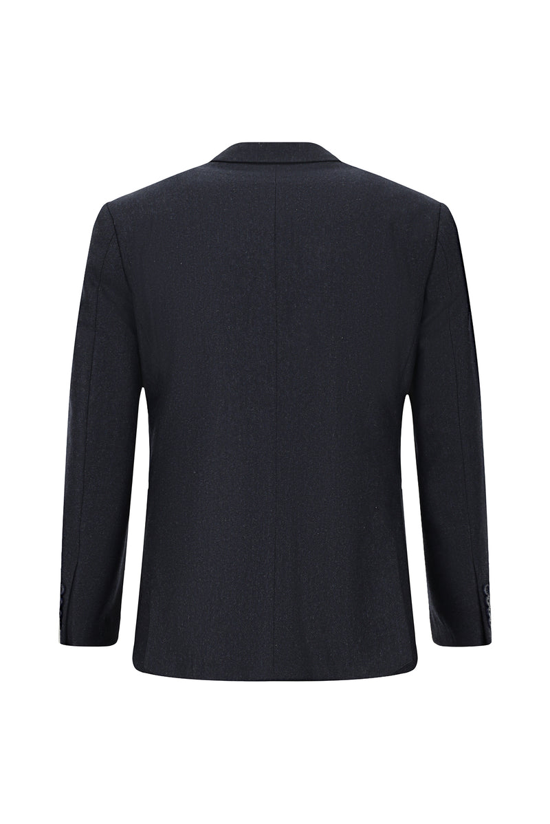 Koyu Lacivert Slim Fit Dar Kesim Desenli Yünlü Kruvaze Takım Elbise