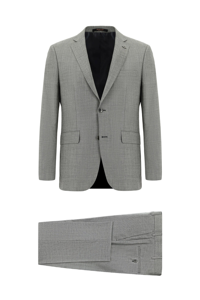 Açık Füme Slim Fit Dar Kesim Yünlü Klasik Desenli Takım Elbise