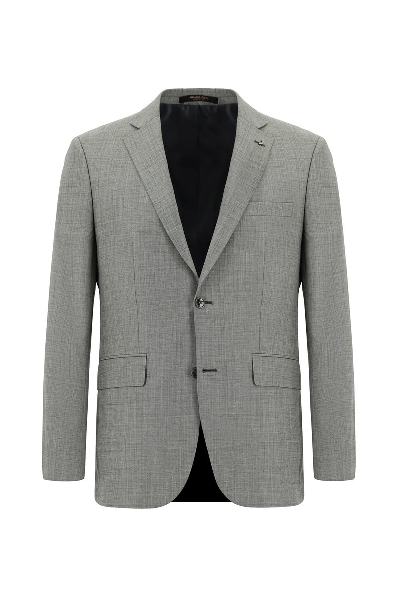 Açık Füme Slim Fit Dar Kesim Yünlü Klasik Desenli Takım Elbise