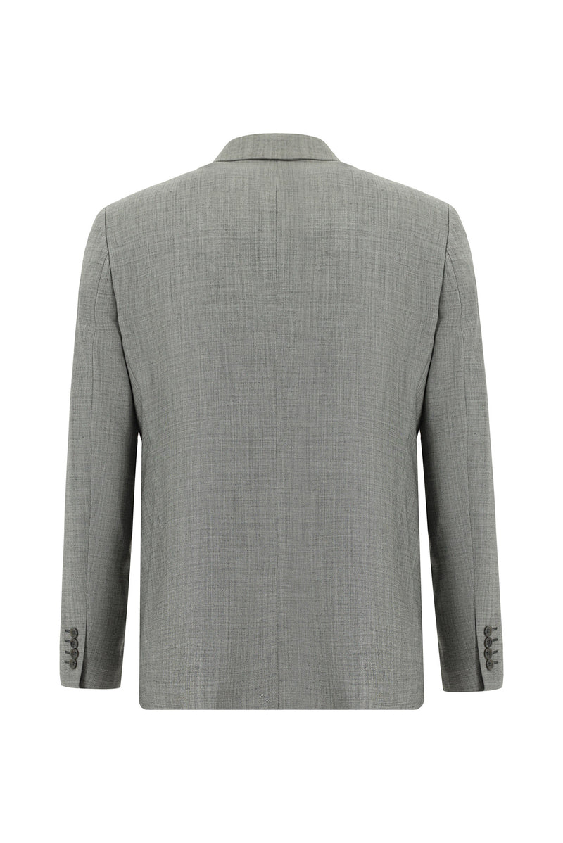 Açık Füme Slim Fit Dar Kesim Yünlü Klasik Desenli Takım Elbise