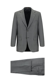 Koyu Füme Slim Fit Dar Kesim Yünlü Klasik Desenli Takım Elbise