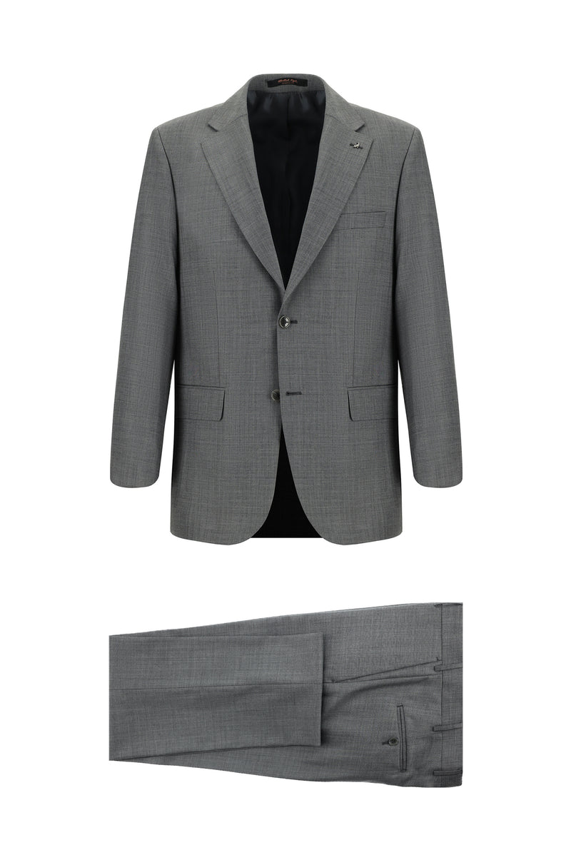 Koyu Füme Slim Fit Dar Kesim Yünlü Klasik Desenli Takım Elbise