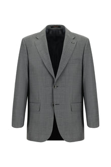 Koyu Füme Slim Fit Dar Kesim Yünlü Klasik Desenli Takım Elbise