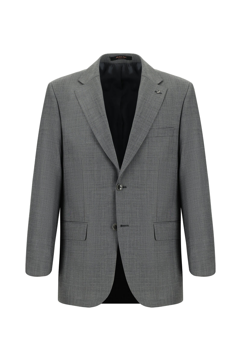 Koyu Füme Slim Fit Dar Kesim Yünlü Klasik Desenli Takım Elbise