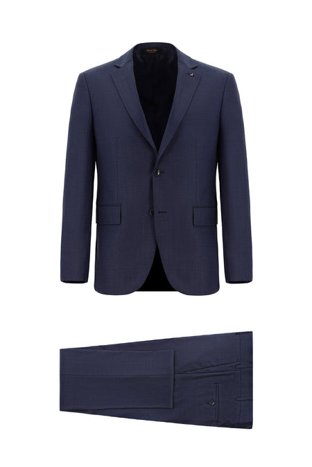 Aç?k Lacivert 7 Drop Slim Fit Dar Kesim Yünlü Desenli Tak?m Elbise-Abdullah Ki??l?