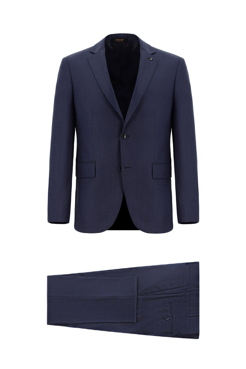 Aç?k Lacivert 7 Drop Slim Fit Dar Kesim Yünlü Desenli Tak?m Elbise-Abdullah Ki??l?