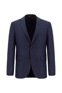Aç?k Lacivert 7 Drop Slim Fit Dar Kesim Yünlü Desenli Tak?m Elbise-Abdullah Ki??l?