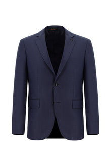 Açık Lacivert Slim Fit Dar Kesim Yünlü Klasik Desenli Takım Elbise