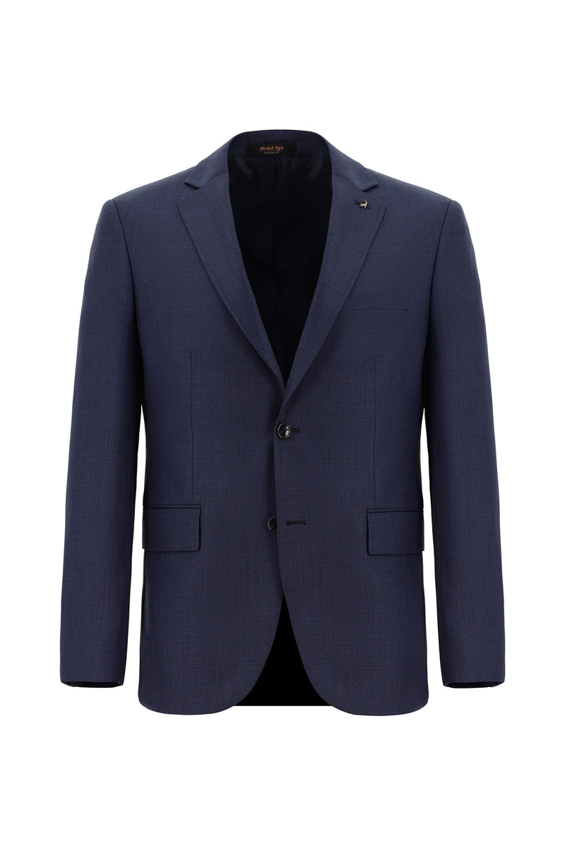 Açık Lacivert Slim Fit Dar Kesim Yünlü Klasik Desenli Takım Elbise