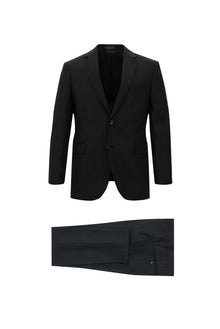 Siyah Slim Fit Dar Kesim Yünlü Klasik Desenli Takım Elbise