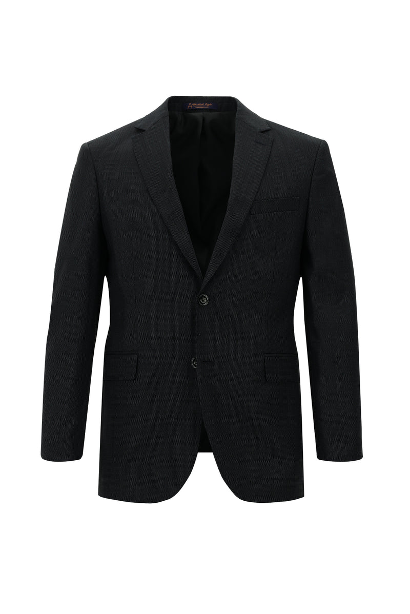 Siyah Slim Fit Dar Kesim Yünlü Klasik Desenli Takım Elbise