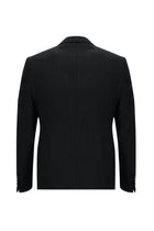 Siyah Slim Fit Dar Kesim Yünlü Klasik Desenli Takım Elbise