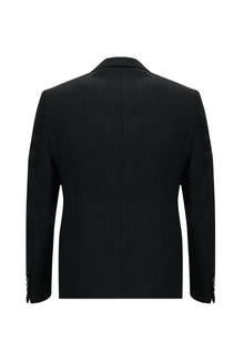 Siyah Slim Fit Dar Kesim Yünlü Klasik Desenli Takım Elbise