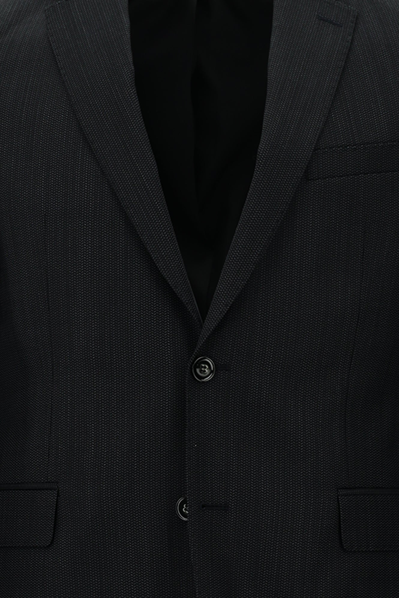 Siyah Slim Fit Dar Kesim Yünlü Klasik Desenli Takım Elbise