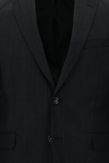 Siyah Slim Fit Dar Kesim Yünlü Klasik Desenli Takım Elbise