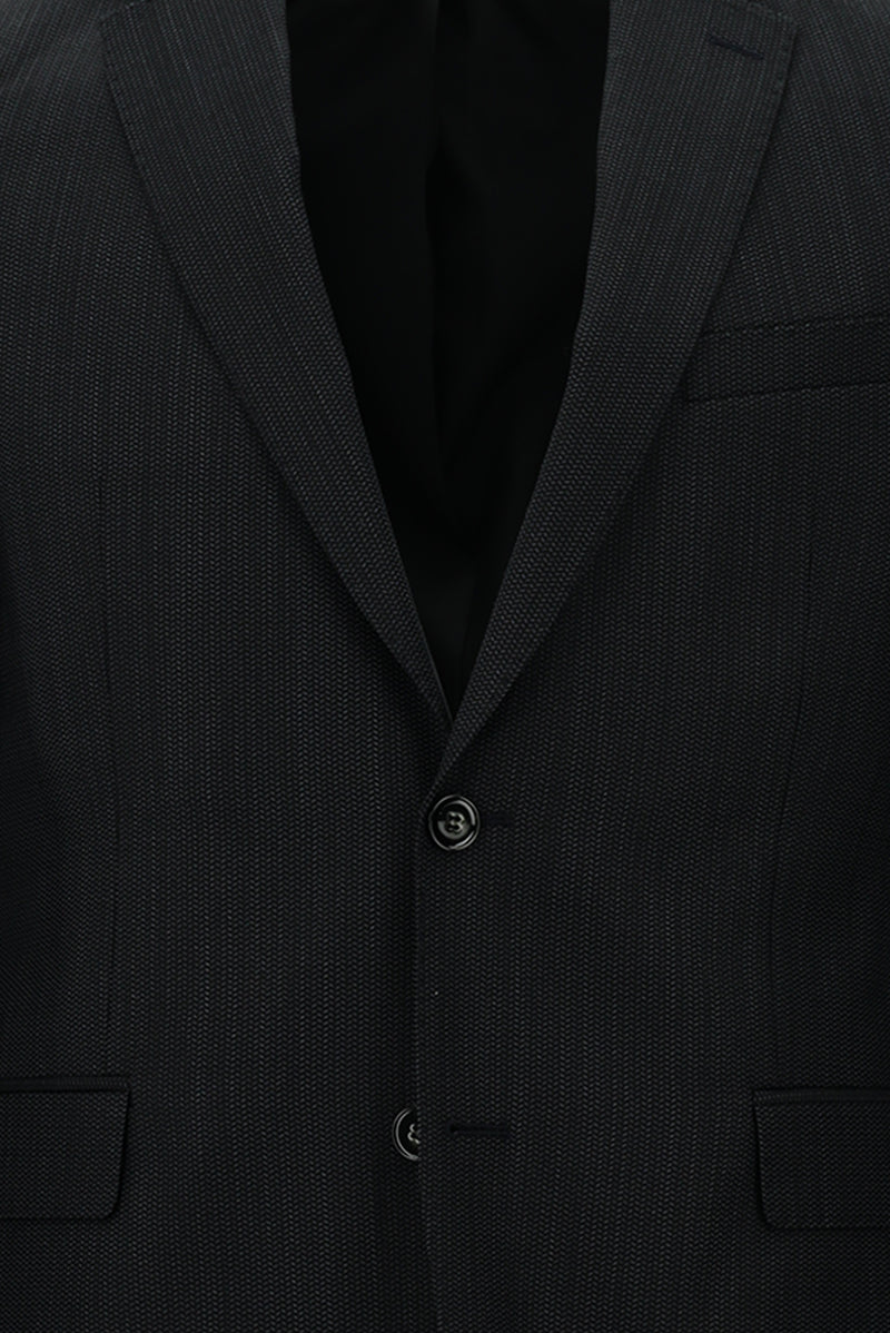 Siyah Relaxed Fit Rahat Kesim Yünlü Klasik Desenli Takım Elbise