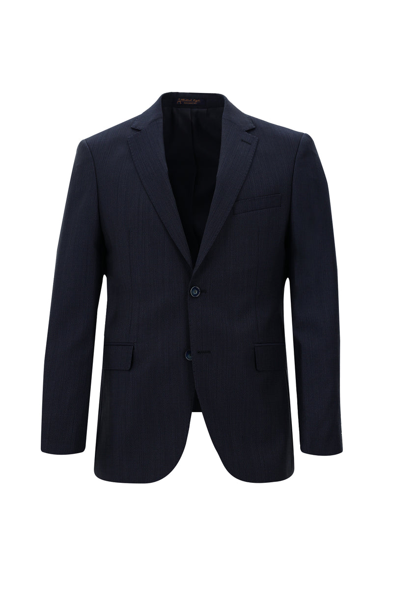 Orta Lacivert Slim Fit Dar Kesim Yünlü Klasik Desenli Takım Elbise