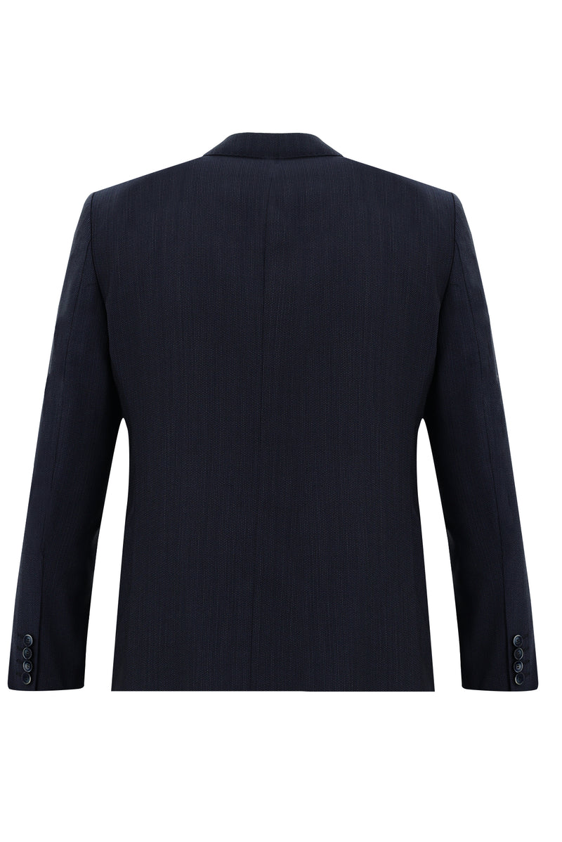 Orta Lacivert Slim Fit Dar Kesim Yünlü Klasik Desenli Takım Elbise