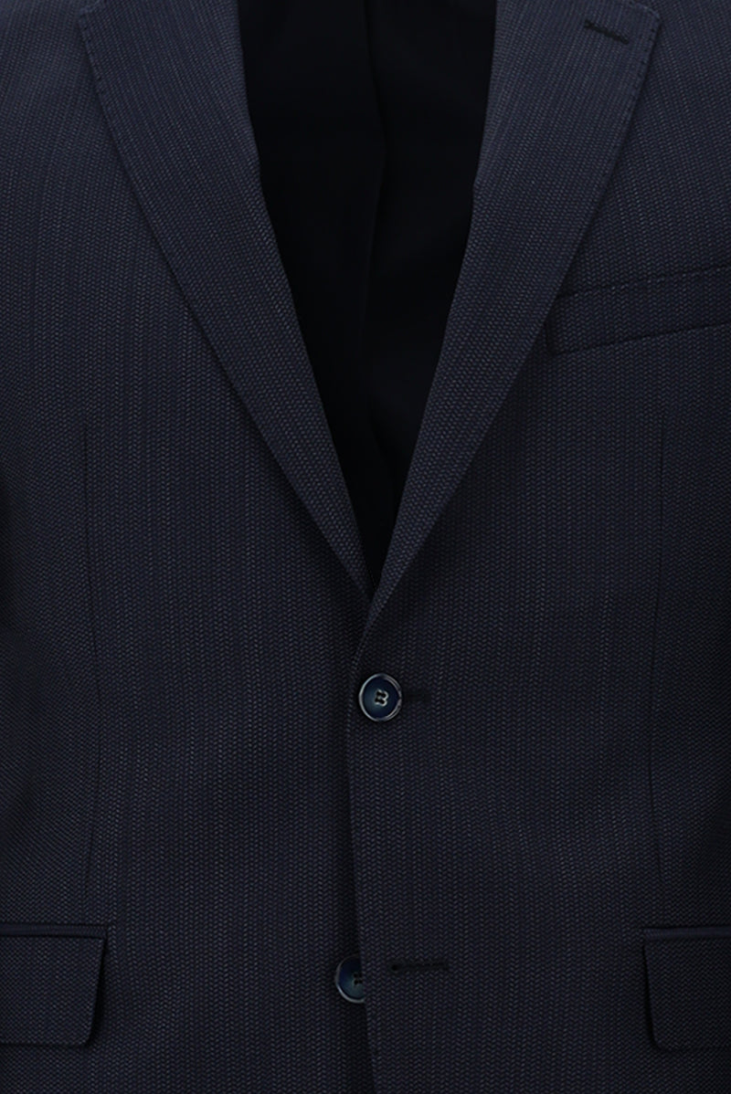 Orta Lacivert Slim Fit Dar Kesim Yünlü Klasik Desenli Takım Elbise