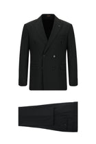 Siyah Slim Fit Dar Kesim Yünlü Kuşgözü Kruvaze Takım Elbise